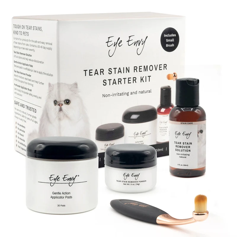 Eye Envy | Kit Traitement des Taches des Larmes pour Chats avec Brosse ProPowder – Solution, Poudre et Applicateurs – Fabriqué aux États-Unis