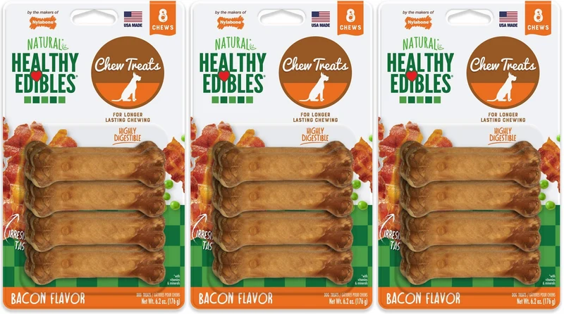 Nylabone Friandises à mâcher saines et durables – Bacon pour chiens XS/Petits (24 friandises) – 3 packs de 8