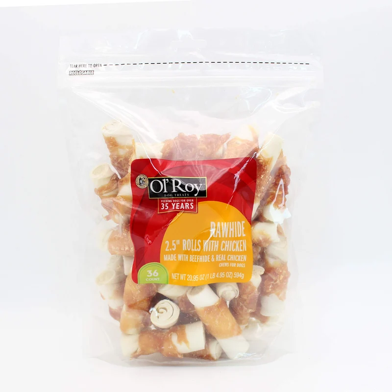 Ol' Roy Rawhide 2,5 pouces Rouleaux au Poulet – Friandises pour Chiens, Lot de 36
