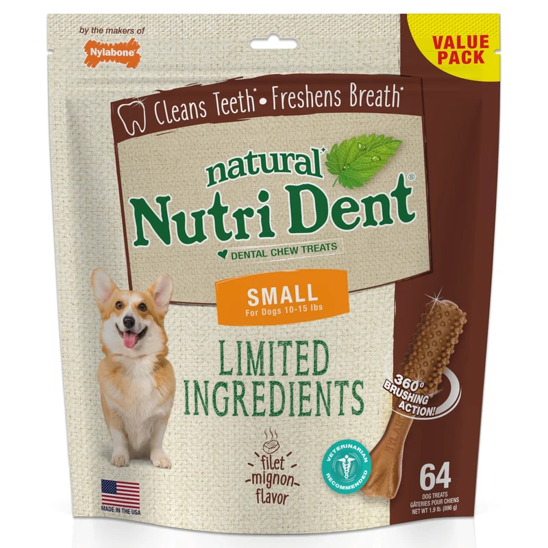Nylabone Nutri Dent – Friandises dentaires pour chiens petits, saveur filet mignon (64 unités)
