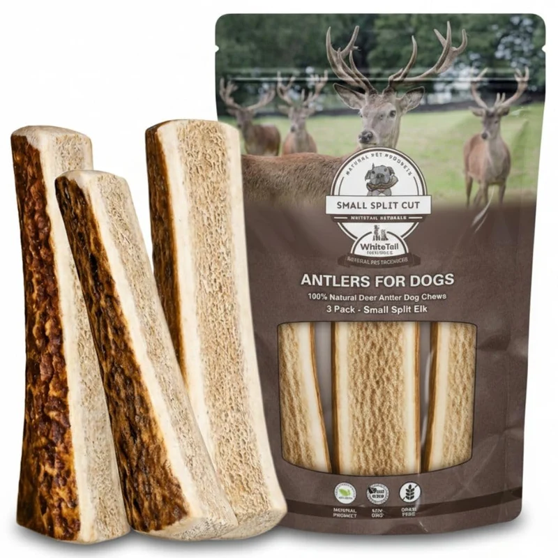 WhiteTail Naturals - Os d'Élan Fendus Premium pour Chien (3 Pièces, Petit à Moyen) - Naturel et Cruelty-Free
