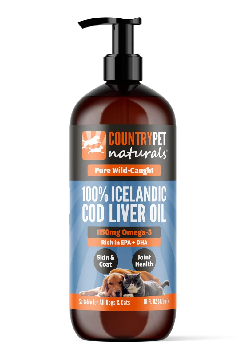 CountryPet Naturals – Huile de foie de morue islandaise pure pour chiens et chats | 1150 mg Oméga-3 par cuillère