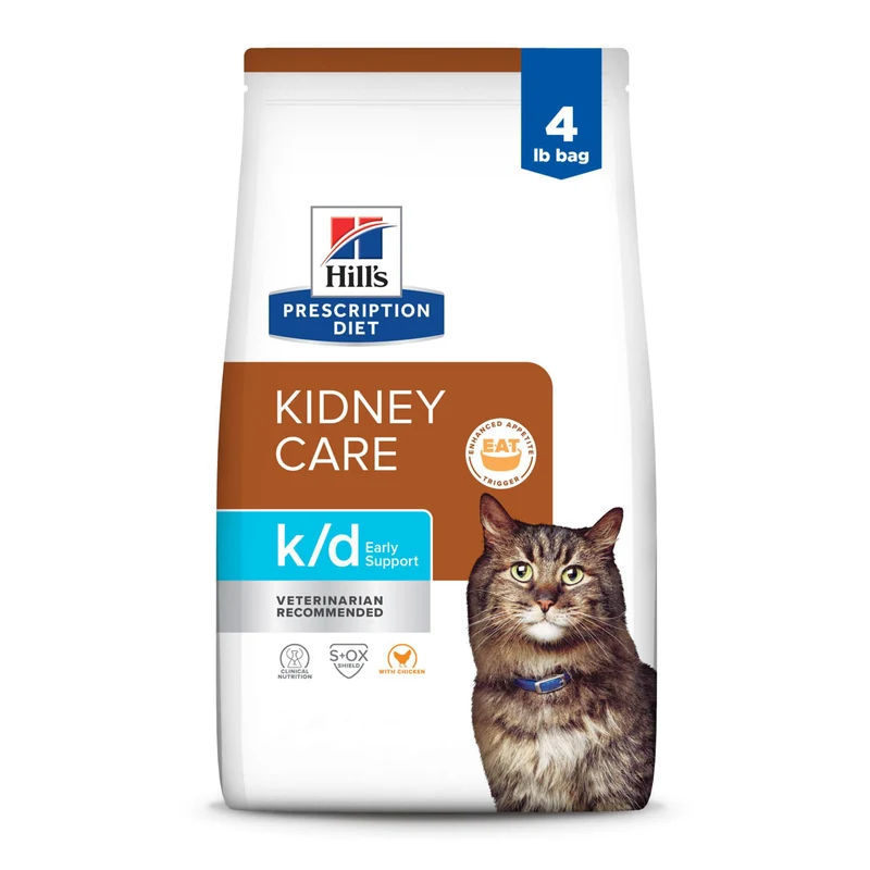 Hill's Prescription Diet k/d Soin rénal – Soutien précoce, Croquettes au poulet pour chat, Régime vétérinaire, Sac de 1,8 kg