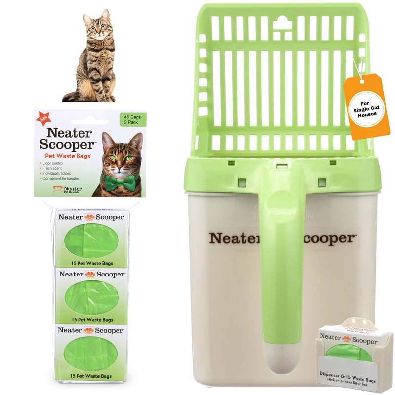 Neater Scooper Standard – Pelle à litière pour chat, 60 sachets de rechange, sans dégâts
