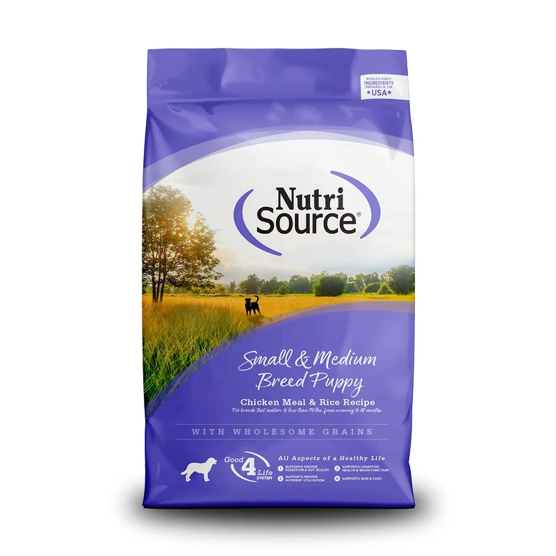 NutriSource Croquettes Chiots Petites et Moyennes — Poulet et Riz, 4 lb
