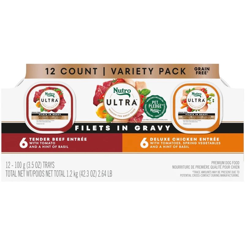 Nutro Ultra Filets en Gravy Sans Cereales – Chien Adulte Canard et Dinde, Lot 12 Sachets 100 g