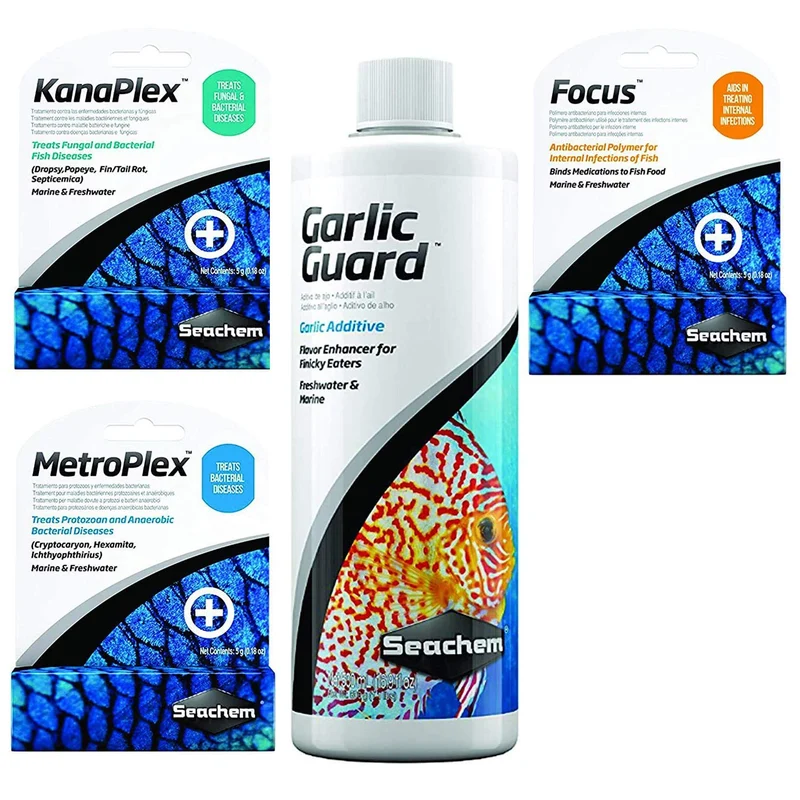 Pack Ultime de Traitement d'Aquarium – Metroplex, Kanaplex, Focus, Garlic Guard – Tout-en-Un