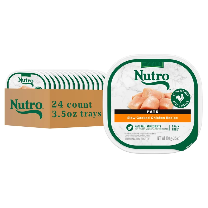 Nutro Chien Adulte – Pâté Humide Naturel Sans Céréales au Poulet, Barquettes 3,5 oz, Pack de 24