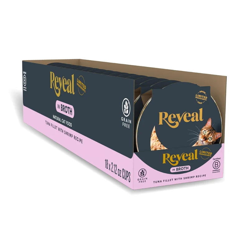 Reveal Nourriture humide naturelle pour chat – Thon et crevettes en bouillon, ingrédients limités
