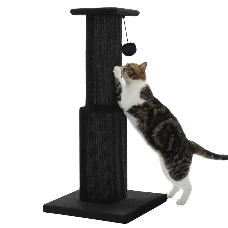PAWZ Road Griffoir Chat Géant 81 cm – Sisal Naturel, Base Large, Balle Suspendue – Noir