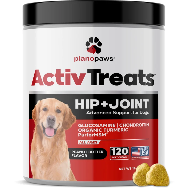 Planopaws Glucosamine pour Chiens – Soin des Articulations et Hanches | ActivTreats 120 Friandises Saveur Beurre de Cacahuète