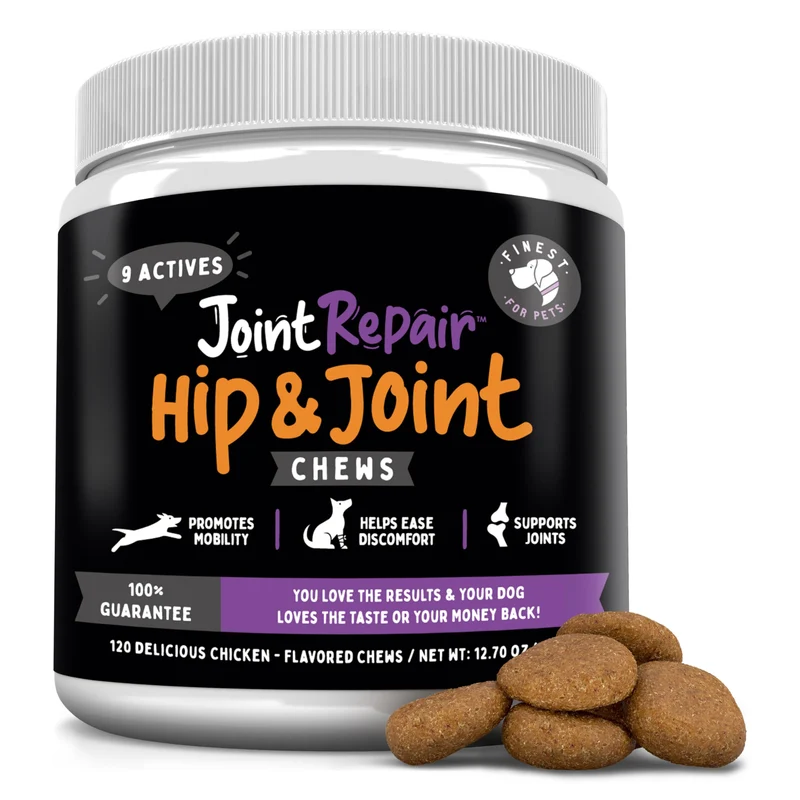 Joint Repair pour Chiens – Supplément Articulations | Finest For Pets – 120 Friandises Saveur Poulet, Fabriqué aux États‑Unis
