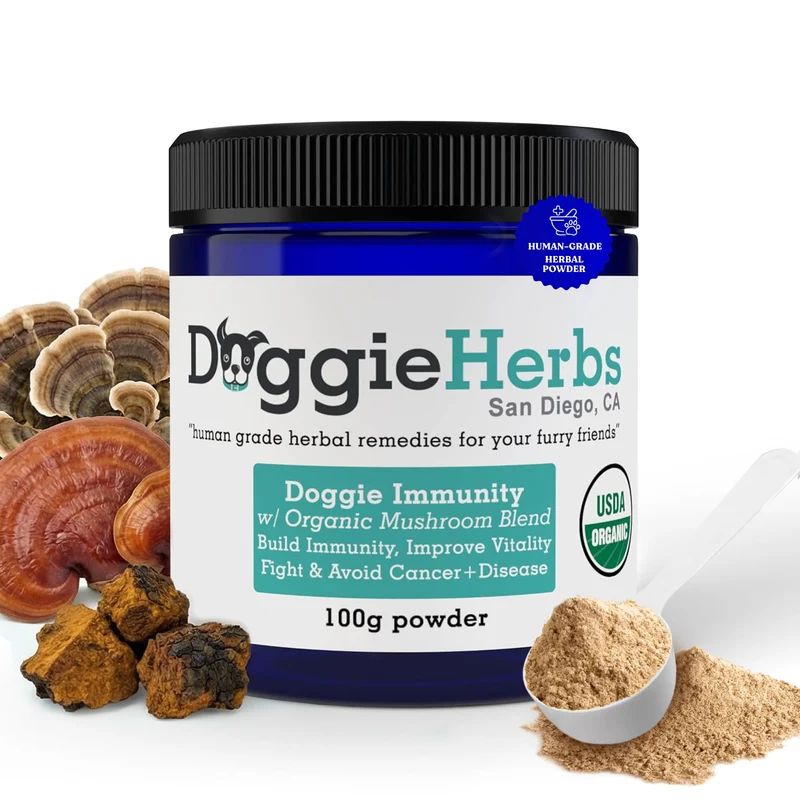 Doggie Herbs – Soutien Immunitaire Haute Puissance pour Chiens – Formule Critique aux Champignons Tramète versicolore et Reishi
