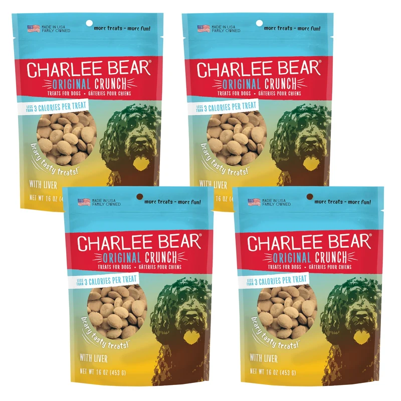 Charlee Bear Original Crunch – Friandises Foie, 3 Calories par Friandise, Entraînement Canin, Fabriqué aux États-Unis, Pack 4 (16 oz)
