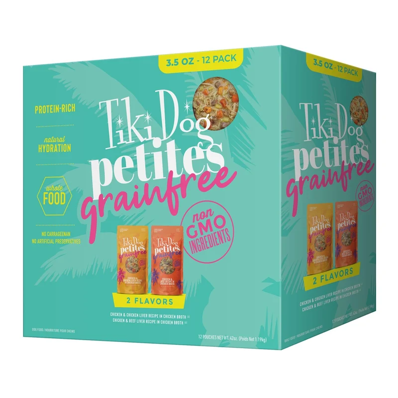 Tiki Dog Petites Aloha – Variété Sans Céréales, Sachets 3,5 oz, Pour Petits Chiens et Tous les Âges, Lot de 12