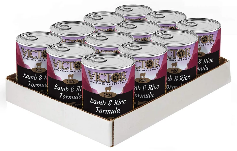 VICTOR Super Premium - Pâté Agneau et Riz Brun, 12 boîtes de 374 g – Repas humide pour chien adulte et chiot, garniture ou repas principal