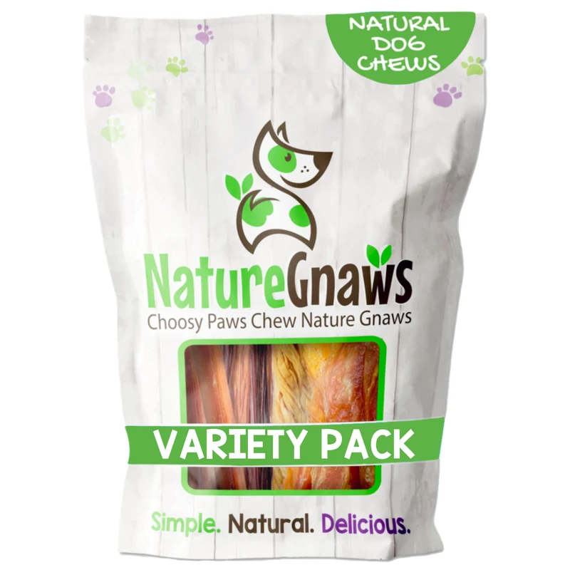 Nature Gnaws Coffret Variété pour Grands Chiens (12 pièces) – Bâtonnets, Tendons et Torsades sans cuir brut