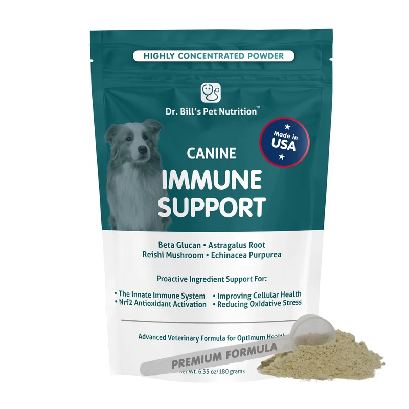 Dr. Bill’s Canine Immune Support | Soutien immunitaire canin en poudre — colostrum, bêta-glucane, queue de dinde, zinc et vitamine C