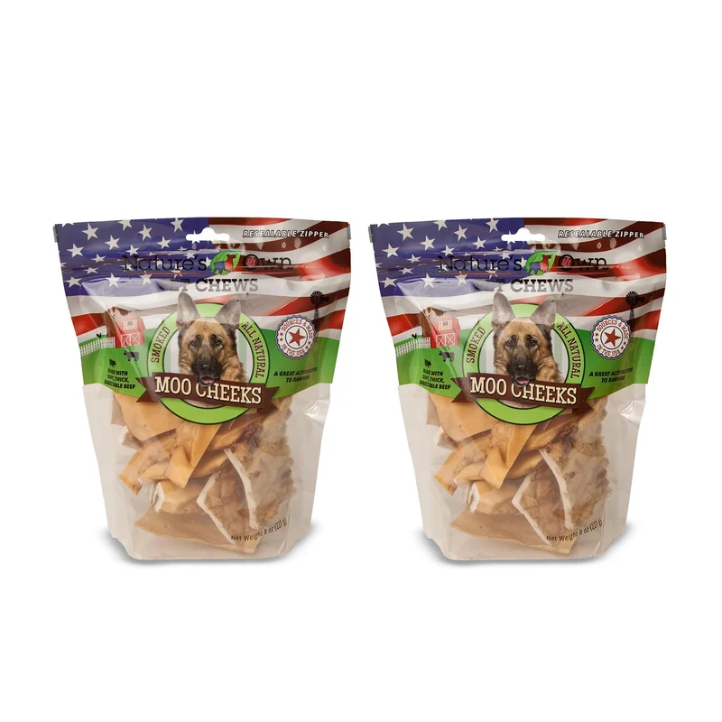 Nature's Own Pet Chews – Moo Moo Cheeks fumés, 8 oz, paquet de 2 – Friandises naturelles digestibles pour chiens