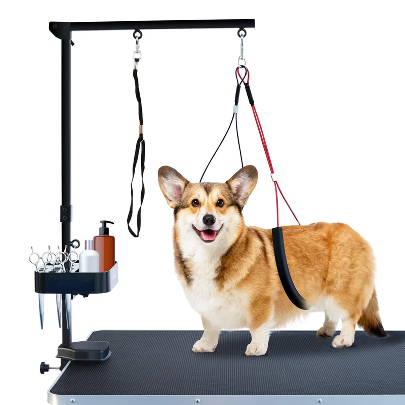 SHELANDY Bras de toilettage pour chiens – Hauteur réglable 35 po, pince et deux boucles, Noir