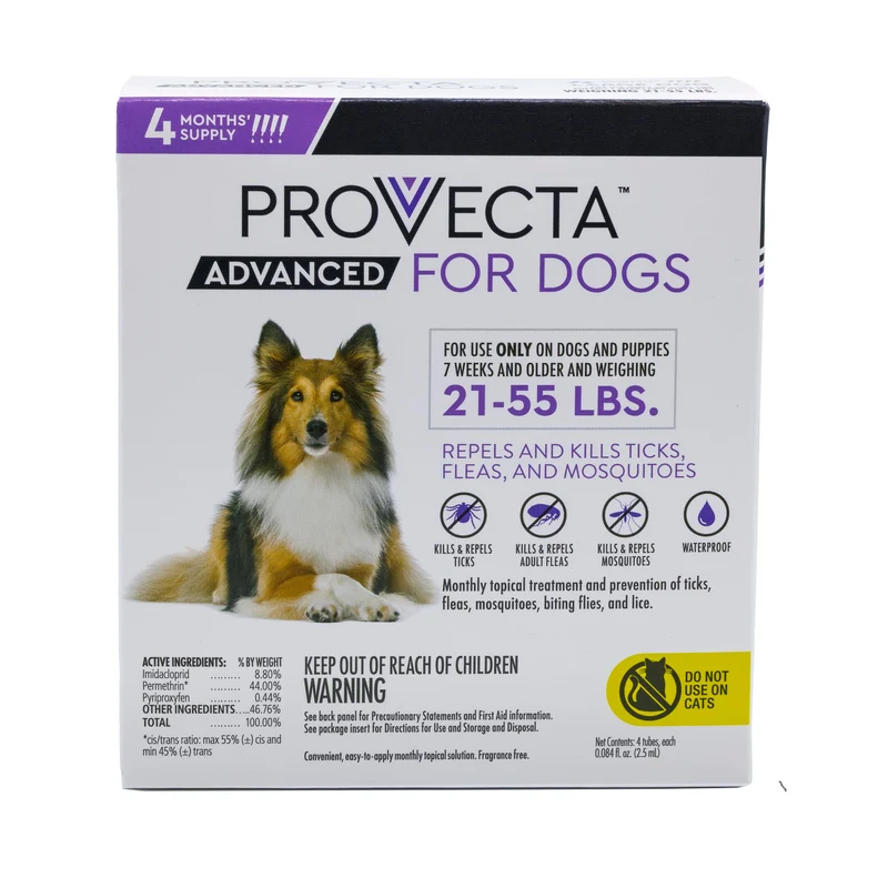 Provecta® Advanced pour grands chiens (21–55 lb) — Traitement topique contre les puces et les tiques, fourniture de 4 mois