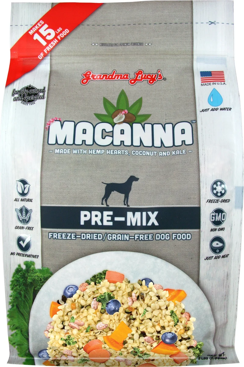 Grandma Lucy’s Macanna Pré‑Mix pour Chiens – Sans Céréales, Lyophilisé, Sac de 3 lb
