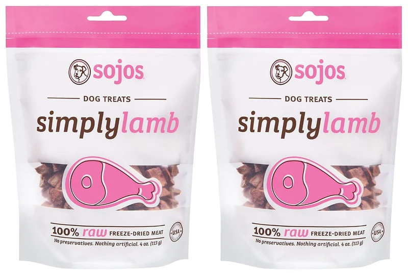 SOJOS Friandises pour chien à l'agneau cru lyophilisé sans céréales – 2 paquets de 4 onces