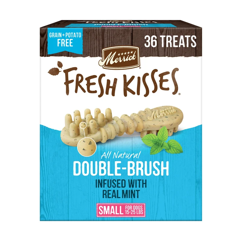 Merrick Fresh Kisses — Friandises dentaires naturelles pour petits chiens 15–25 livres (7–11 kg), menthe — Boîte 36