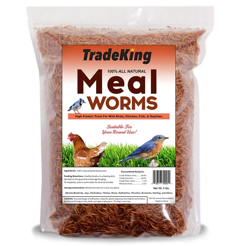 TradeKing 5 lb - Vers de Farine Séchés, Friandise Riche en Protéines pour Oiseaux Sauvages, Poulets, Reptiles et Poissons