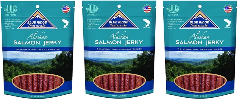 Blue Ridge Naturals – Lot de 3 friandises jerky au saumon cuit au four pour chien, 3 livres au total