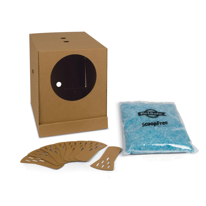 PetSafe Boîte à Litière Jetable avec Litière Crystal – Pliable, Étanche et Contrôle des Odeurs + 8 Pelles
