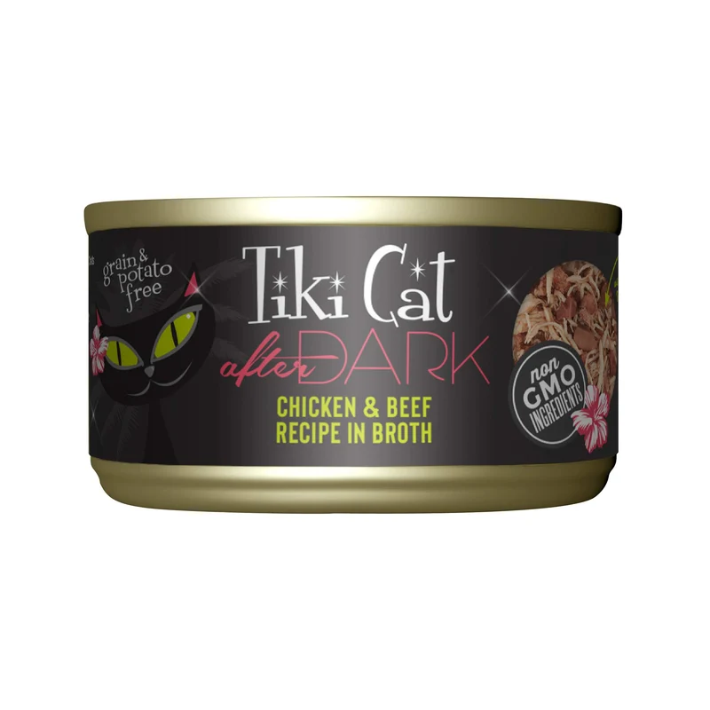 TIKI PETS Cat After Dark – Nourriture humide sans céréales, poulet et boeuf, 12×2,8 oz