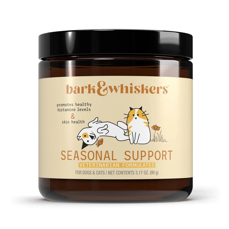 Dr. Mercola Bark & Whiskers Seasonal Support – Soutien immunitaire pour chiens et chats – Quercétine, Ortie biologique, Butterbur – 3,17 oz (90 dosettes)