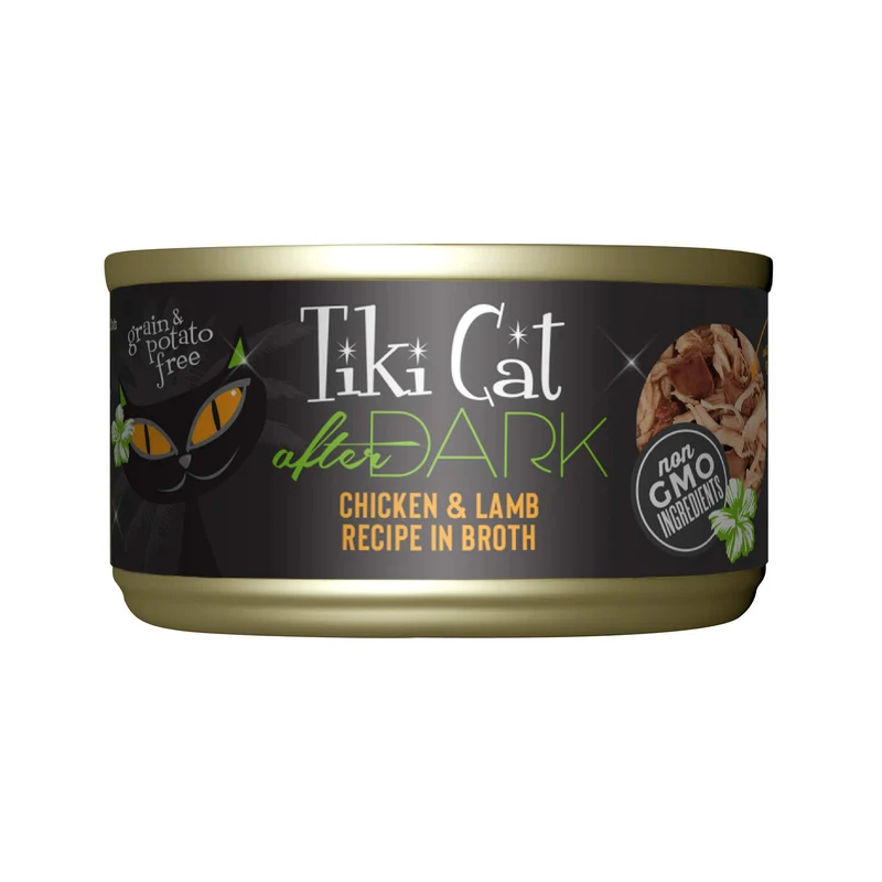 TIKI PETS – Tiki Cat After Dark Poulet et Agneau, Haute Protéine, Ingrédients 100 % non-OGM, Nourriture humide pour chats adultes, Boîte de 2,8 oz - Lot de 12