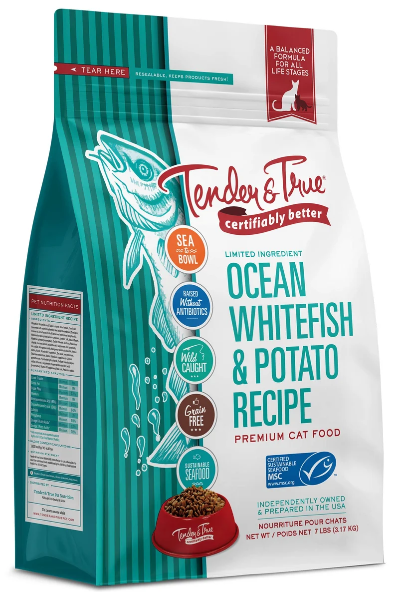 Tender & True – Croquettes Poisson Blanc Océan et Pomme de Terre pour Chat, 3,2 kg