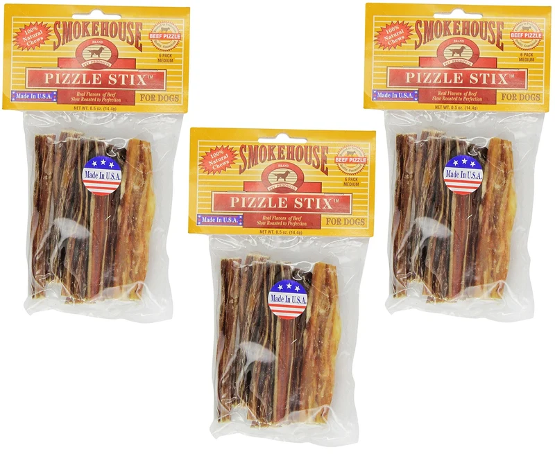 Smokehouse – Lot de 3 friandises pizzle de bœuf pour chiens, 4 pouces, 18 pizzles au total