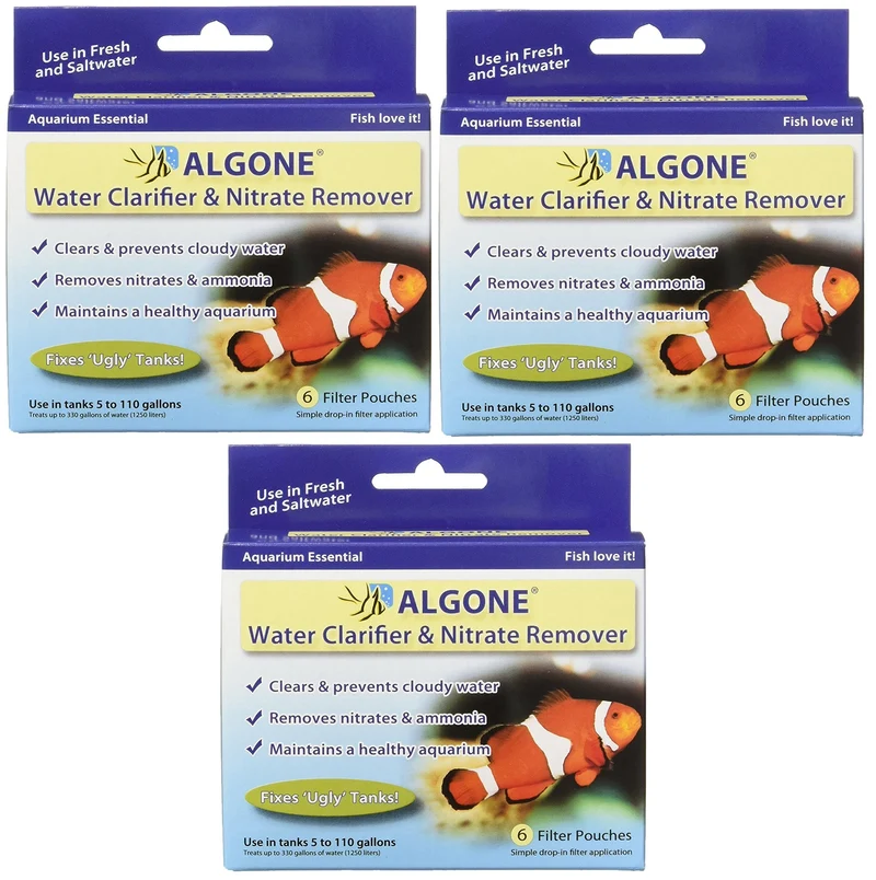 Algone Clarificateur Eau Aquarium et Absorbeur de Nitrates – 18 Sachets Filtrants (3 Paquets de 6)