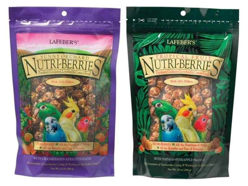 LAFEBER'S Nutri-Berries – Lot de 2 Saveurs pour Perruches et Conures (Papaye-Ananas-Mangue / Canneberges-Abricots-Dattes) – 10 oz