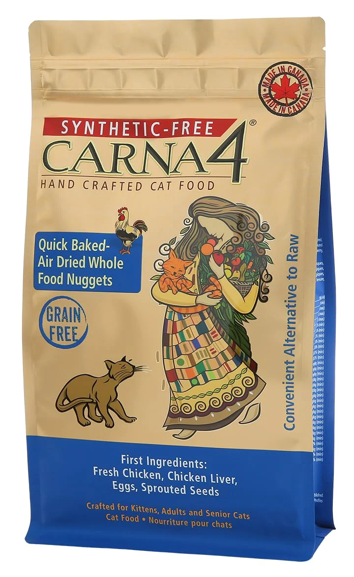 CARNA4 Nourriture pour chat séchée à l'air - Recette Poulet, Graines Germées et Probiotiques - 2 lb