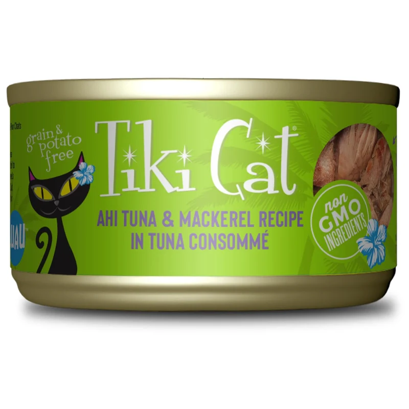 Tiki Cat Conserve pour Chats Adultes – Thon Ahi et Maquereau en Consommé, Pack de 12 x 2,8 oz