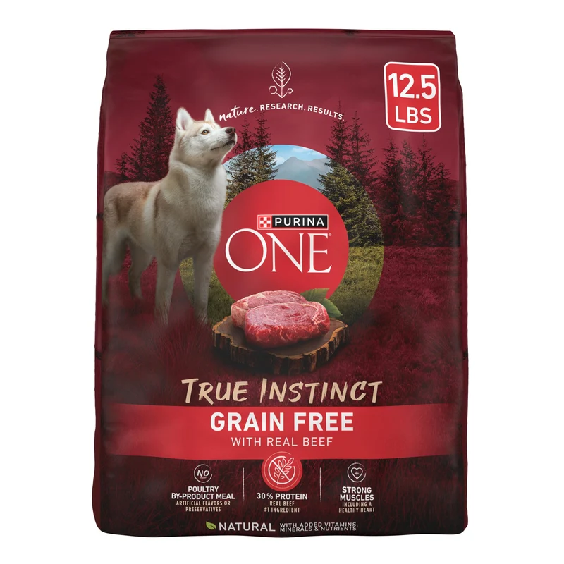 Purina ONE True Instinct - Croquettes pour Chien Adulte Sans Cereales au Boeuf Reel | Soutien Musculaire et Articulaire - Sac 12,5 lb