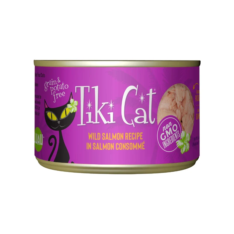 Tiki Cat Luau – Recette Saumon Sauvage dans Consommé, Sans Céréales, Nutrition Équilibrée pour Tous les Âges – 8 Boîtes de 6 oz