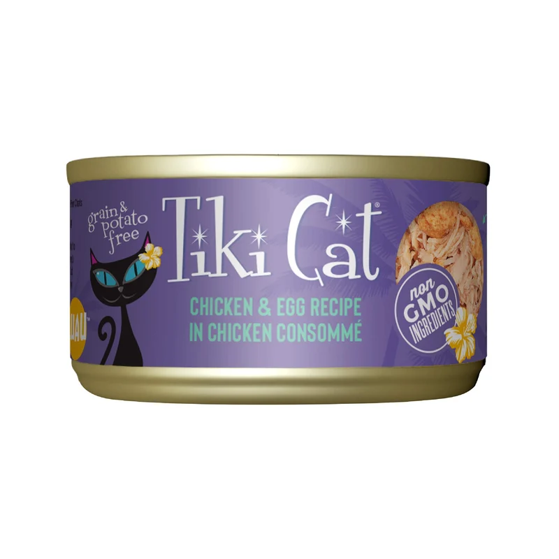 Tiki Cat Luau – Recette poulet et œufs au bouillon, sans céréales, nutrition équilibrée pour tous les âges, boîtes de 2,8 oz (12)