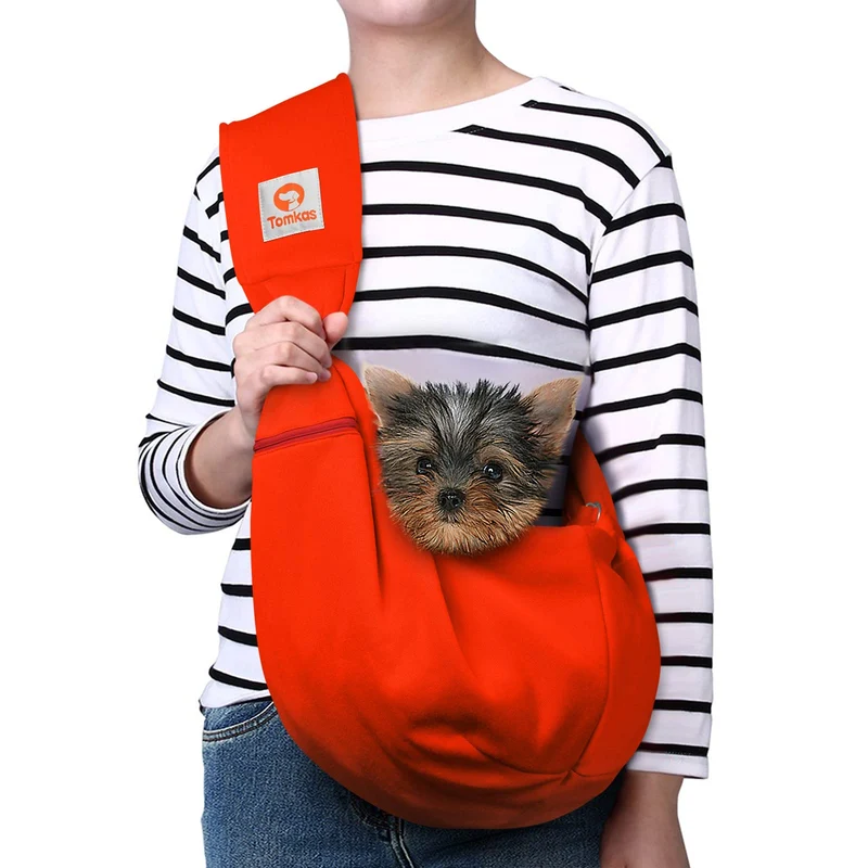 TOMKAS Sac-sling pour petit chien rouge avec poche zippée et bretelle réglable (3–10 lb)