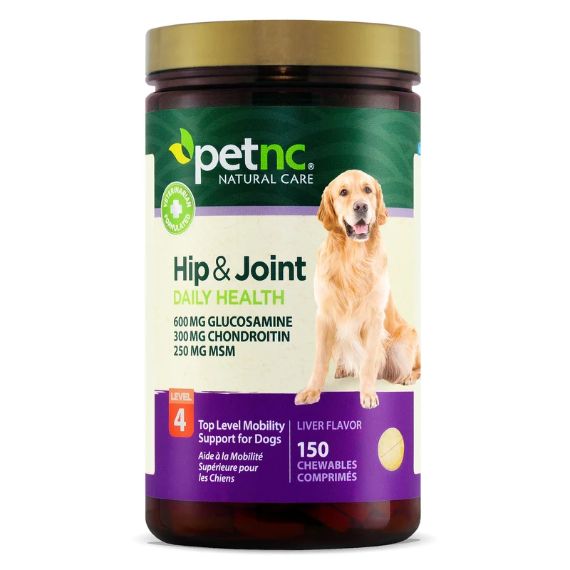 PetNC Level-4 Soin des hanches et articulations pour chiens (150 comprimés) – Glucosamine, Chondroïtine, MSM, manganèse, Saveur Foie