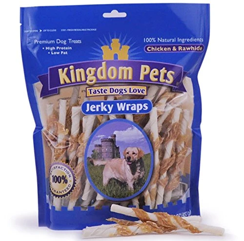 Kingdom Pets Friandises Sans Additifs : Jerky de Poulet et Wraps Rawhide pour Chiens, Sac de 32 oz