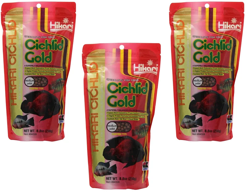 Hikari – Granulés Flottants Cichlid Gold, Ensemble de 3 paquets 250 g – Taille Moyenne