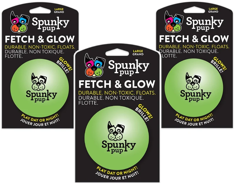 Spunky Pup Fetch et Glow Ball – Lot de 3, Grand – Couleurs variées