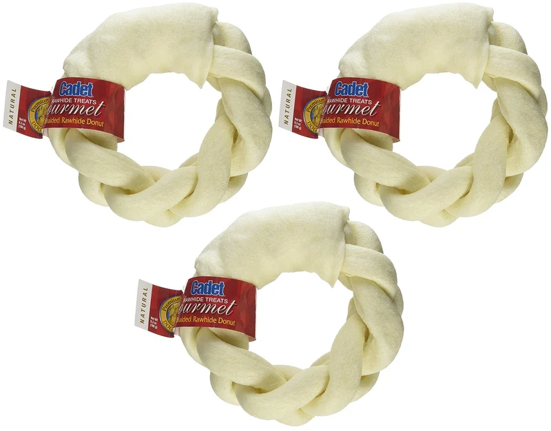 IMS PET Cadet Donuts Tressés en Cuir Brut 5 po — Pack de 3