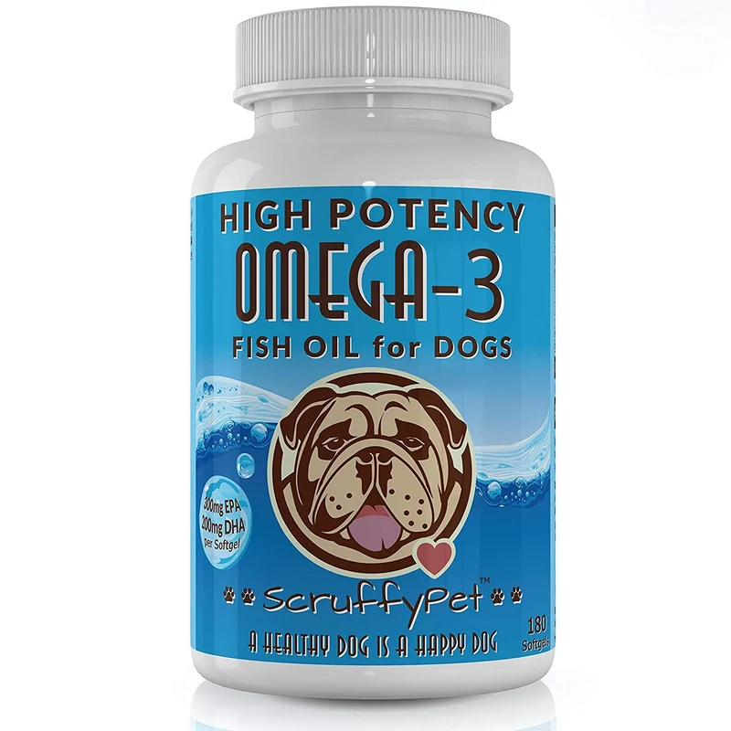 ScruffyPet Pure Omega 3 pour Chiens — Gélules Molles 1000 mg, Vitamine E, Poisson Sauvage Islande, 180 gélules